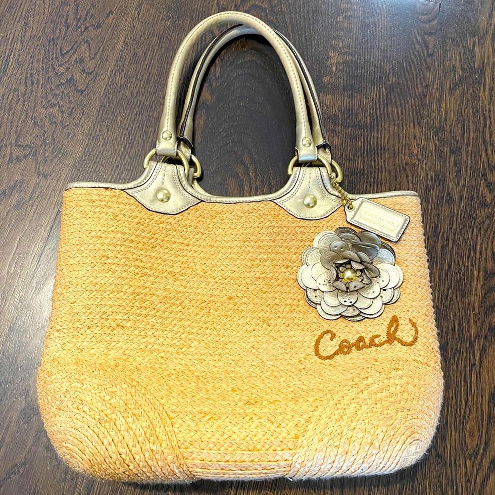 Coach Purse Summer Straw Bag With Flower